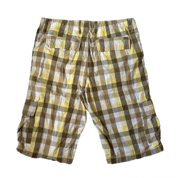 Guess Jeans Men’s Cargo Shorts Plaid Yellow Brown White - Size 33 US - Picture 2 of 6